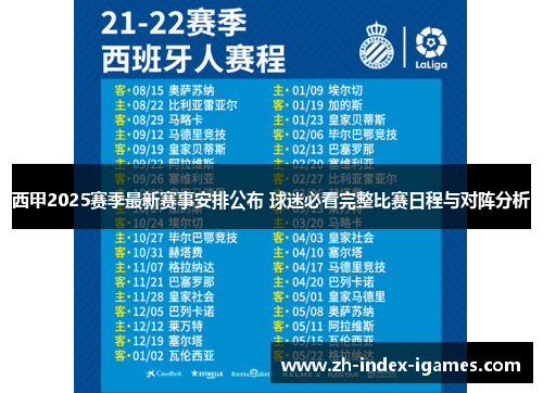西甲2025赛季最新赛事安排公布 球迷必看完整比赛日程与对阵分析